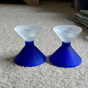 Colbalt Blue Glass Candlestick Holders